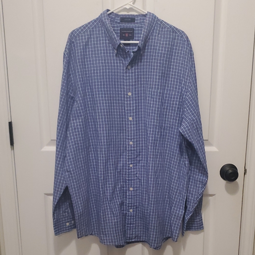 Saddlebred Blue Plaid Long-Sleeve Button-Down Shirt